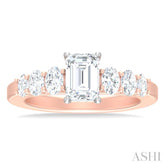 1 ctw Emerald Shape Oval and Round Cut Diamond Semi Mount Engagement Ring in 14K Rose and White Gold
